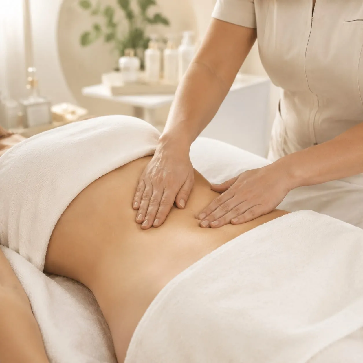 Brazilian lymphatic drainage massage worked along the waist and abdomen — Sweet & Smile Massage, Daly City